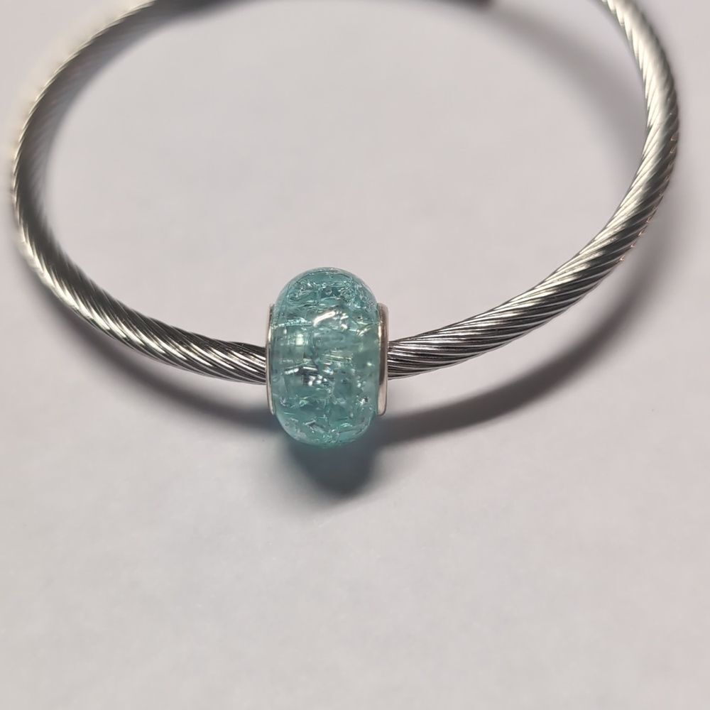 Blue Crushed Glass Charm for Pandora Style Bracelet‎